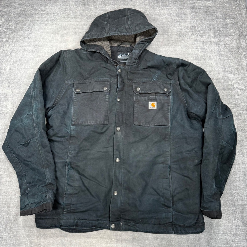 Carhartt Jacket Mens XL Tall Black Sherpa Lined Relaxed OJ3826 Hooded Workwear